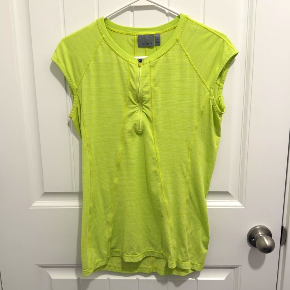 Athleta Women's Green 1/4 Zip Short Sleeve Athletic Gym Running Top Size M